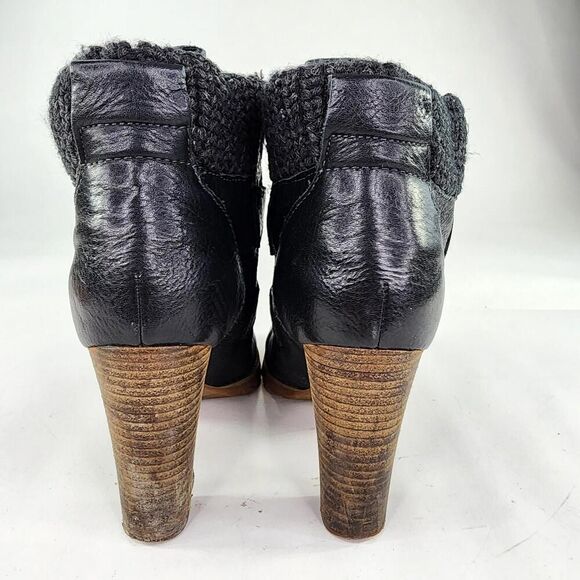 See by Chloe Knit Cuff Lace-Up Booties US 7.5 Black Leather Heel Booties Boot - Picture 5 of 13